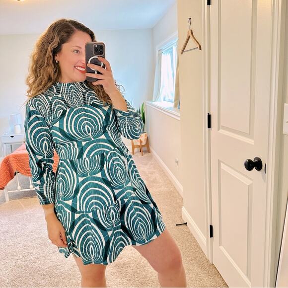 NWT Tuckernuck Sheridan French Blue White Teal Shell Long Sleeve Mini Dress XS